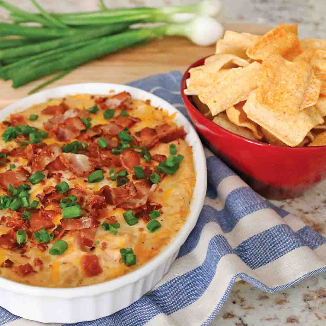 Quinoa BBQ Chips with bacon cheese dip