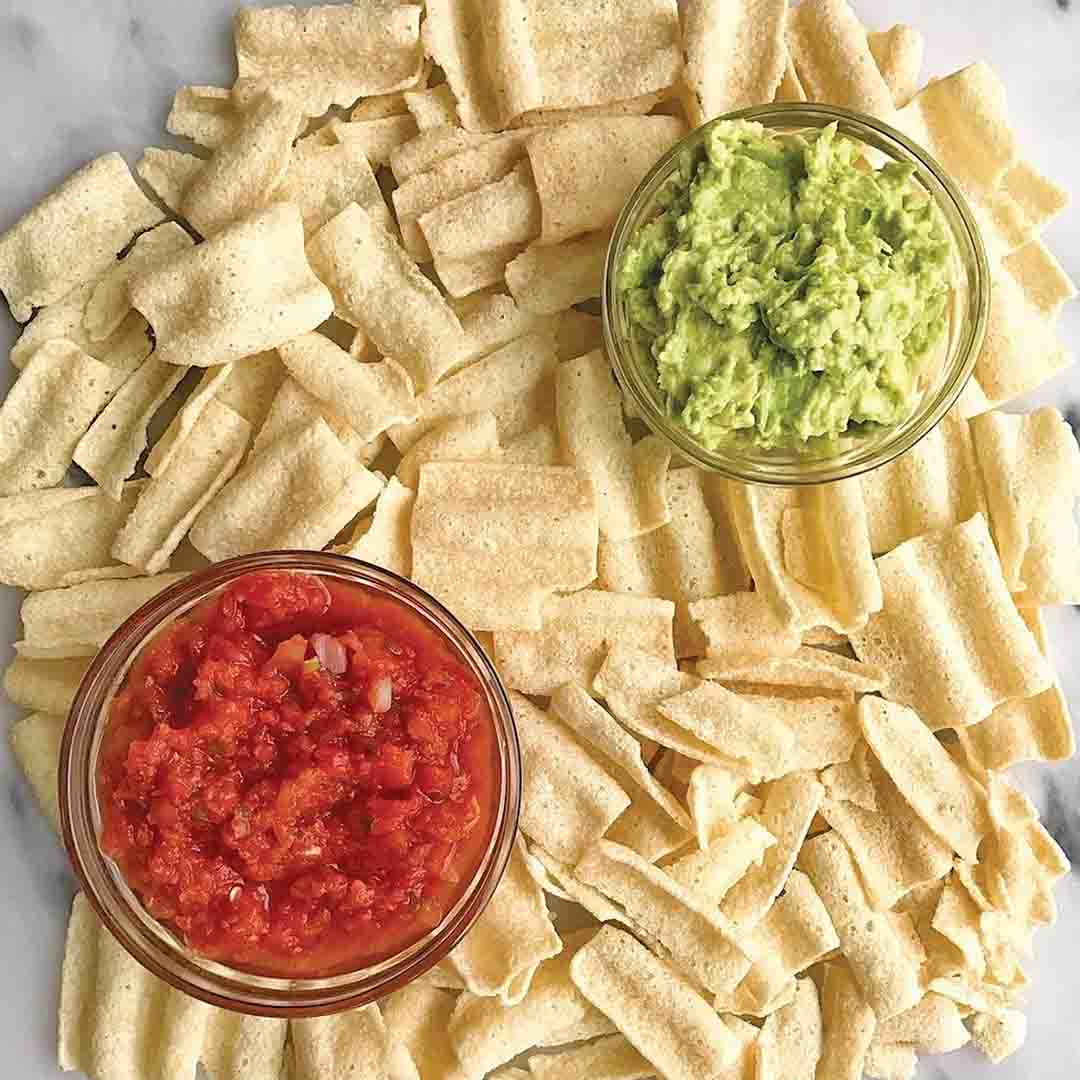 Quinoa Sea Salt Chips with guacamole and salsa